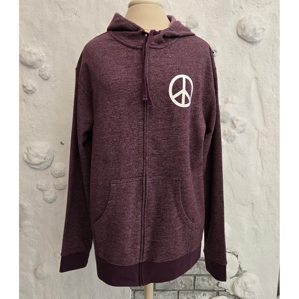 Squeeze In Restaurant Peace Sign Graphic Zip Up Hoodie Plum Purple Heather